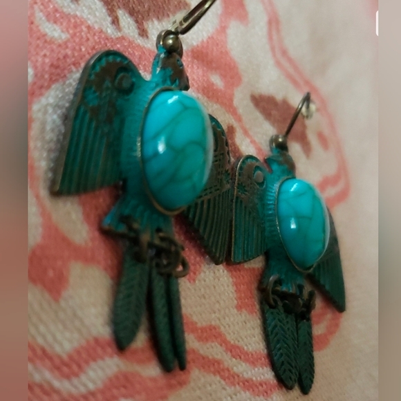 Turquoise Bird Earrings - Picture 2 of 6